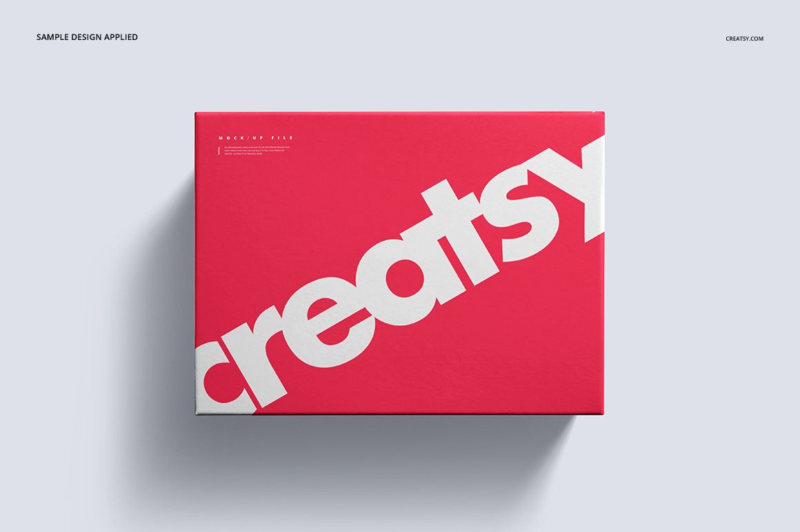 Rectangular shoe box mockup with bold white diagonal text on a solid red lid, shown from a top view on a light gray background.