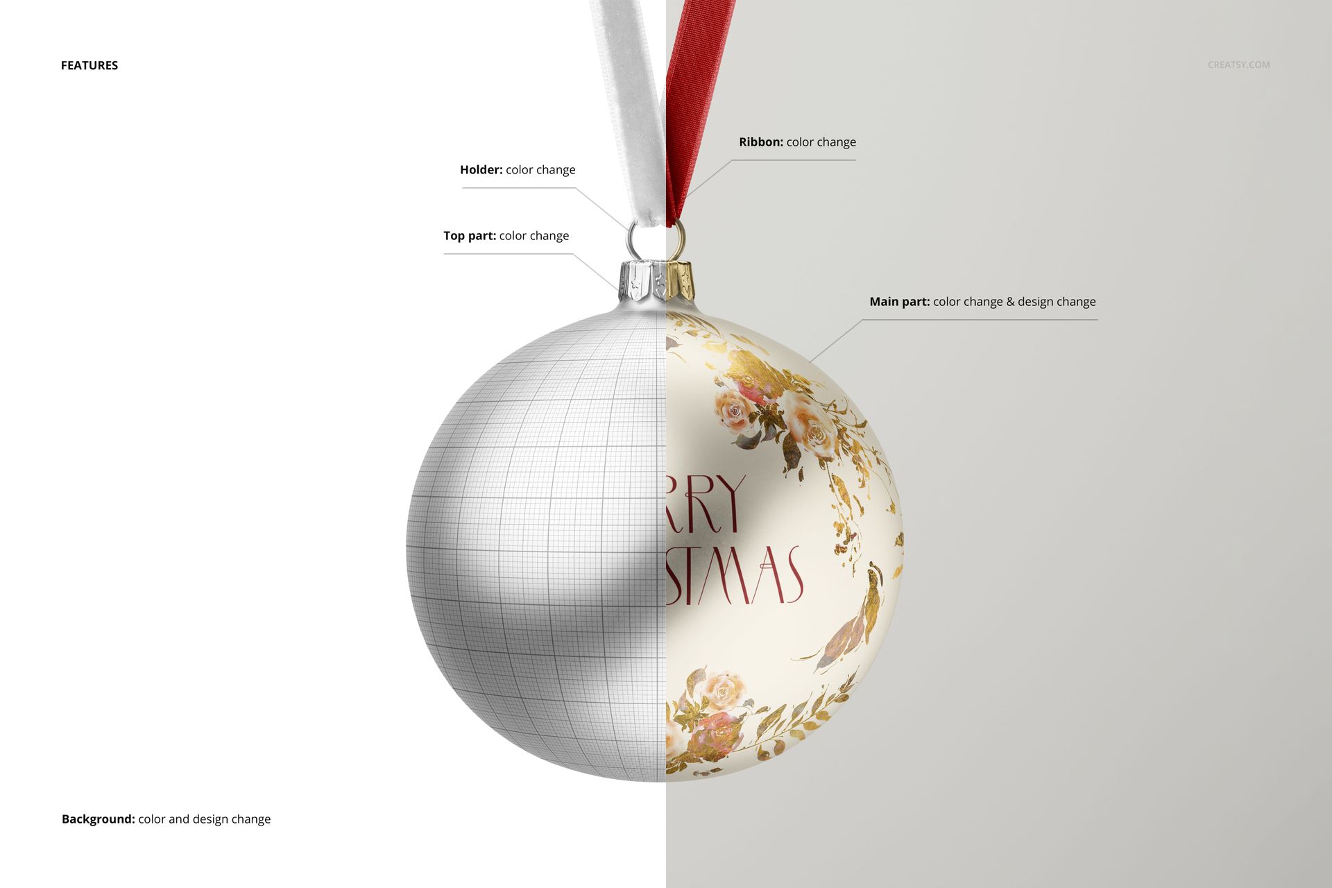 Satin Christmas Ball with Velvet Ribbon Mockup - mockup screenshot 3