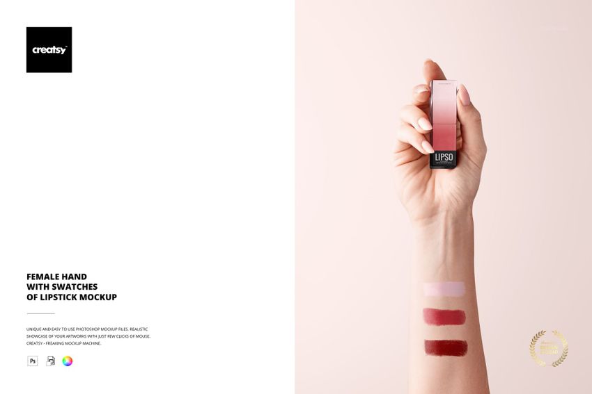 Female Hand with Swatches of Lipstick Mockup - mockup screenshot 1
