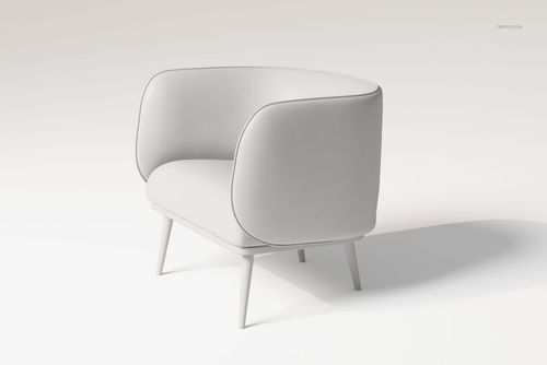 Scandinavian style armchair with rounded backrest and seat, shown in a minimalist light gray color, front angle view.