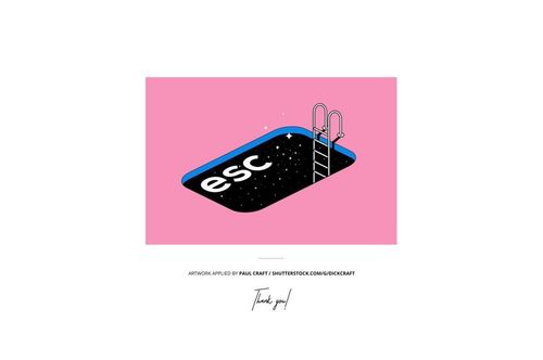 Rectangular kids T-shirt mockup featuring a pool illustration with 'esc' text, ladder, and pink background.
