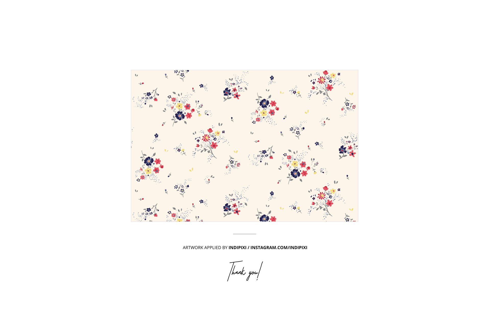 Rectangular kids apron mockup with a cream background, featuring scattered floral patterns in red, blue, and yellow.