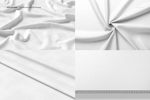 Tablecloth fabric mockup set showing four white textile samples in different arrangements and textures.