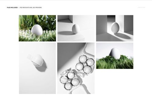 Easter egg cards mockup set featuring white eggs in various arrangements, including grass, carton, and minimal backgrounds.