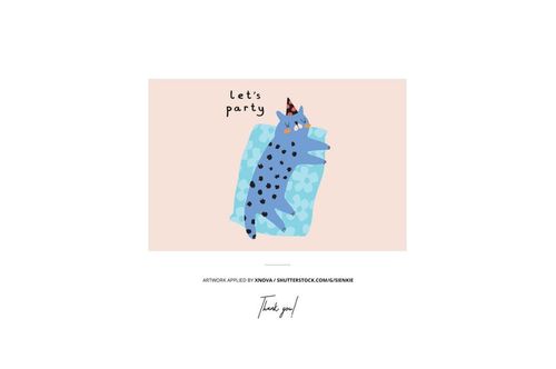 Blue cartoon animal with black spots wearing a party hat, lying on a patterned pillow, front view illustration.