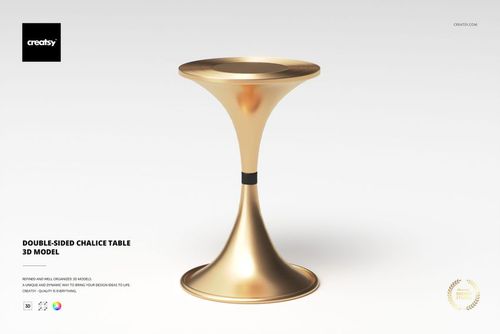 Double-sided chalice table with a metallic gold finish, shown from the front on a plain white background.