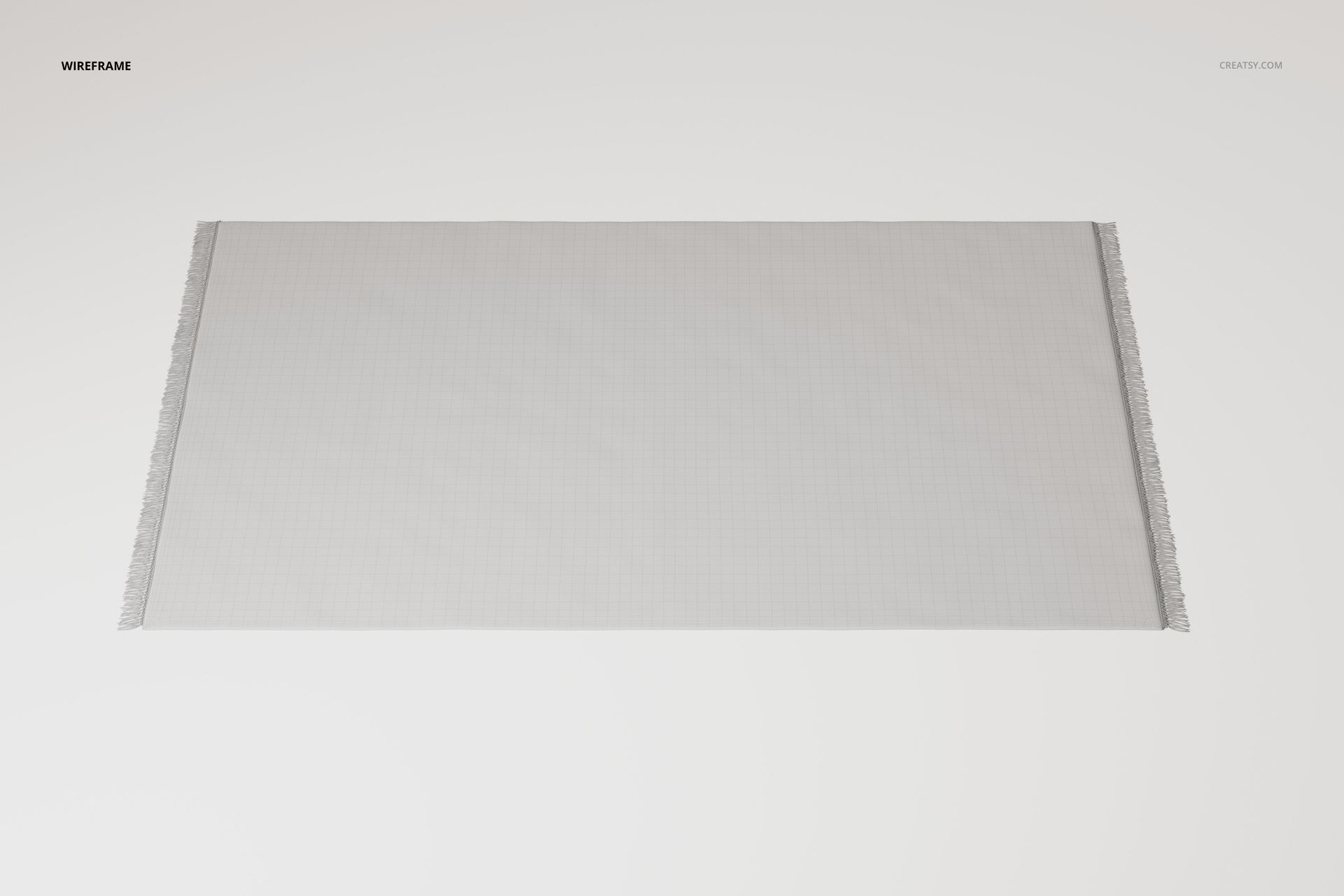 Large rectangular area rug with fringed edges, shown from a top view against a plain white background.