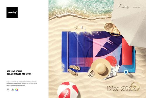 Seaside Scene Beach Towel Mockup - mockup preview 1