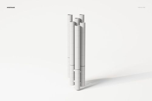 Front view of a cylindrical wall light 3D model in a white wireframe style, arranged in vertical clusters on a plain background.