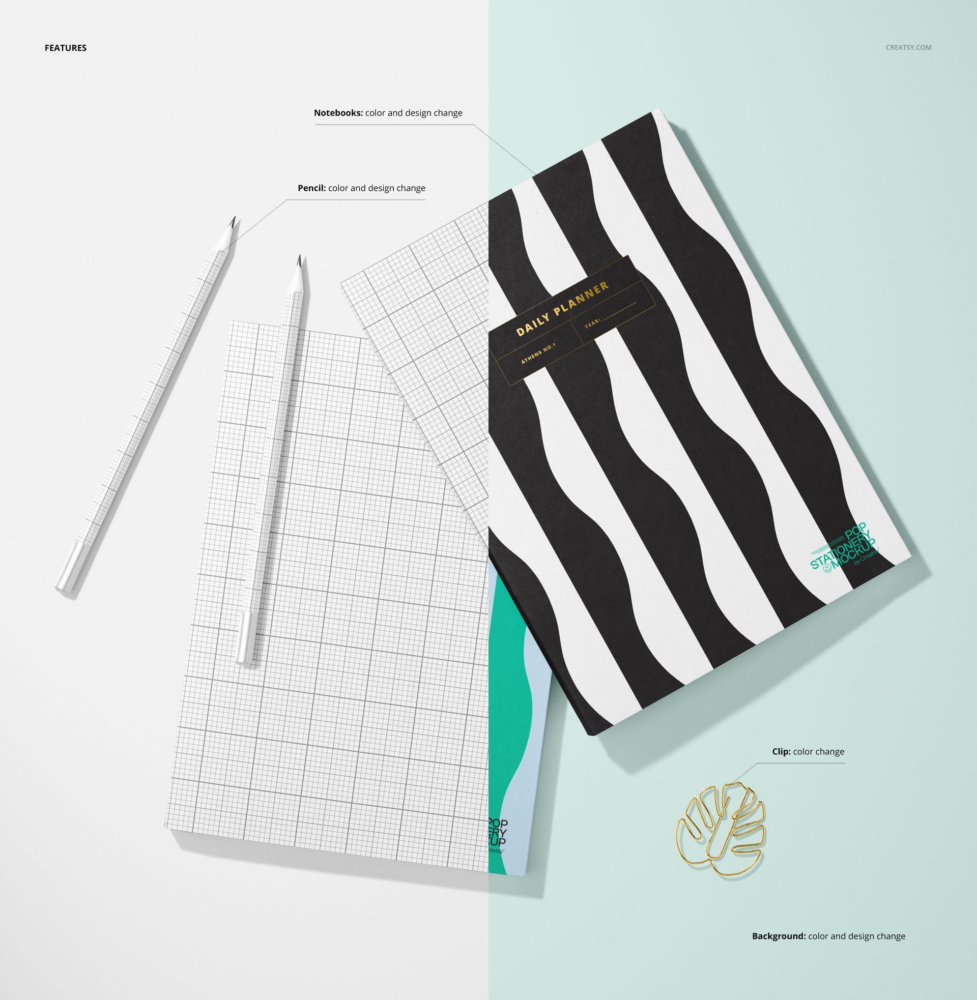 Top View of Two Planners and Pencils Mockup - mockup screenshot 3
