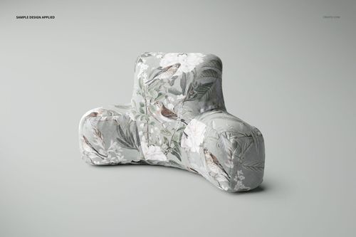 Front view of a velvet and polyester reading pillow mockup with a floral and bird print on a neutral background.