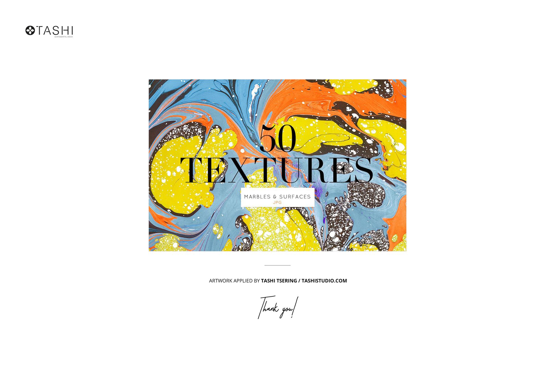 Front view of a modern sofa mockup featuring a vibrant abstract marbled pattern in yellow, orange, blue, and black.