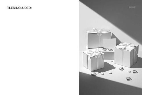 White magnetic gift boxes with decorative ribbons and scattered chocolates shown in a studio setting, PSD mockup.