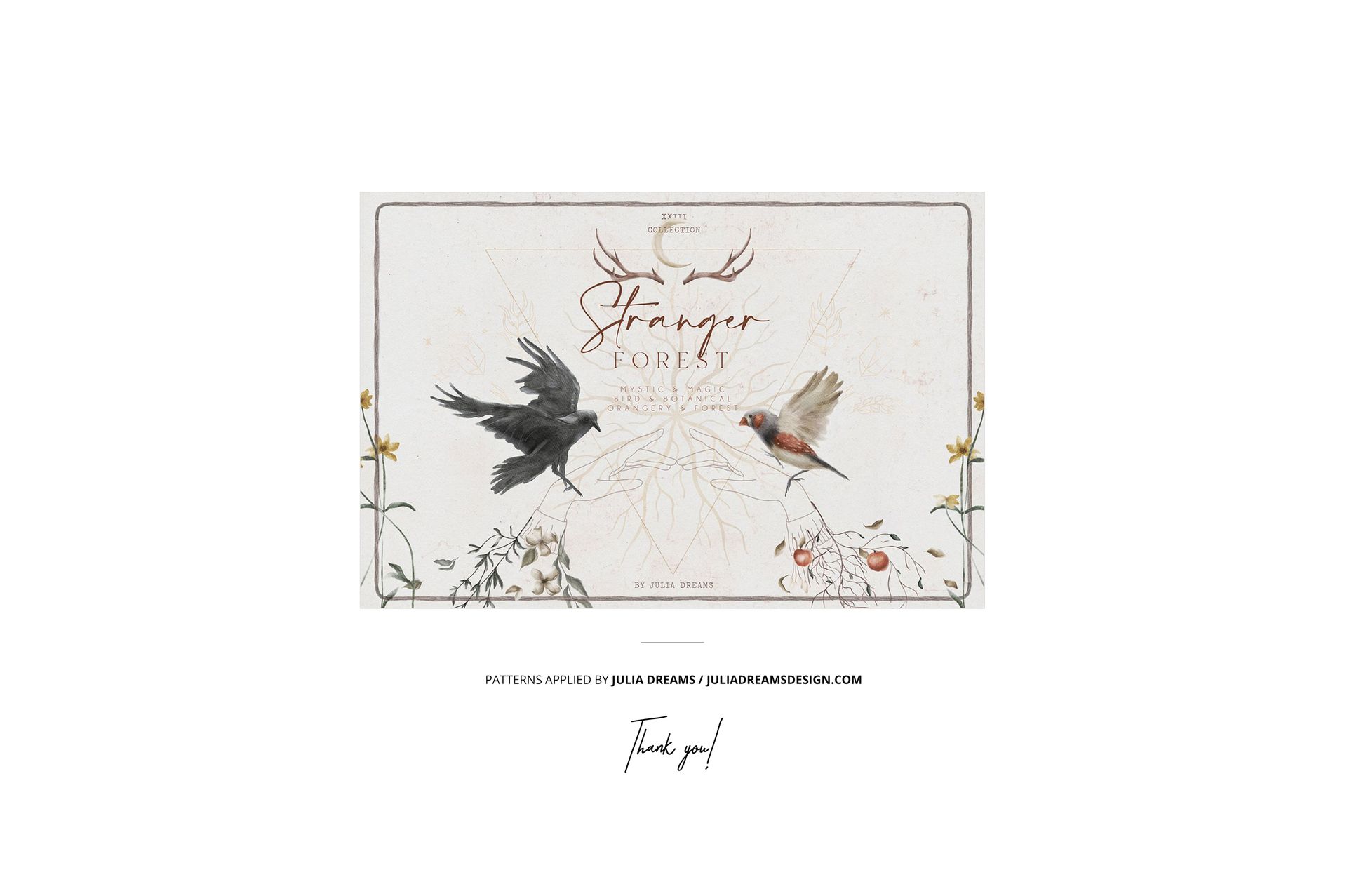 Fabric stack mockup featuring layered textiles with bird and floral designs, displayed on a white background.