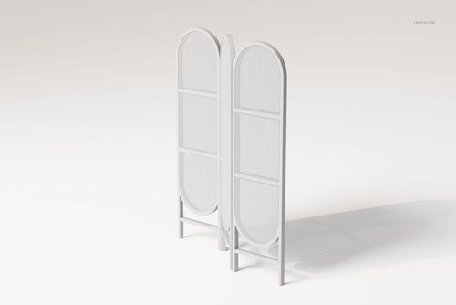 Rattan folding room divider with three connected panels, shown in a light neutral color on a plain background.