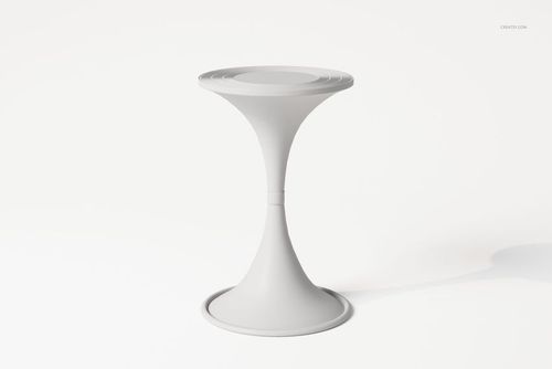 Double-sided chalice table with a smooth, curved base and round top in solid white, shown from the front view.