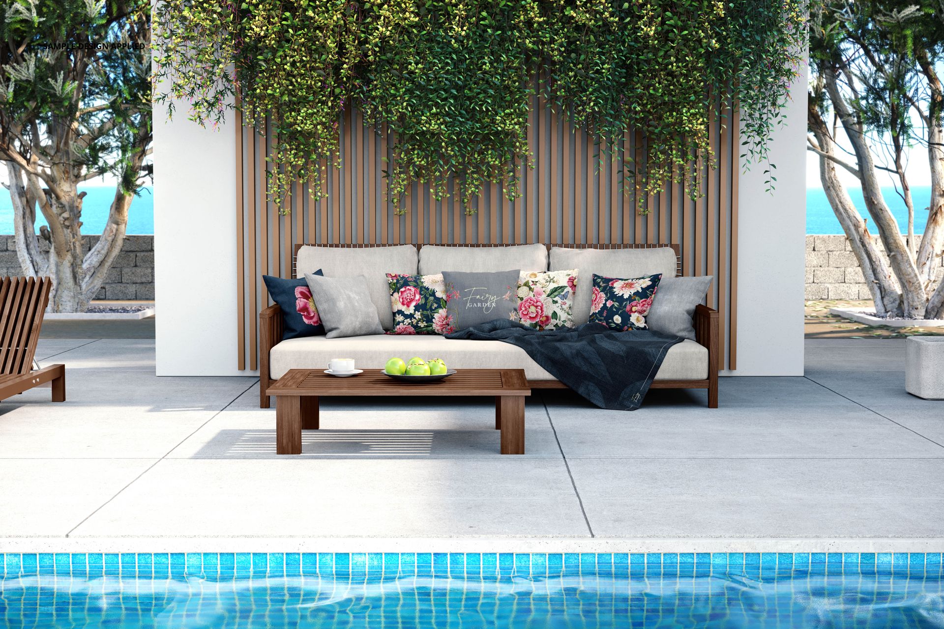 Outdoor Sofa with Pillows by the Pool Mockup - mockup screenshot 4