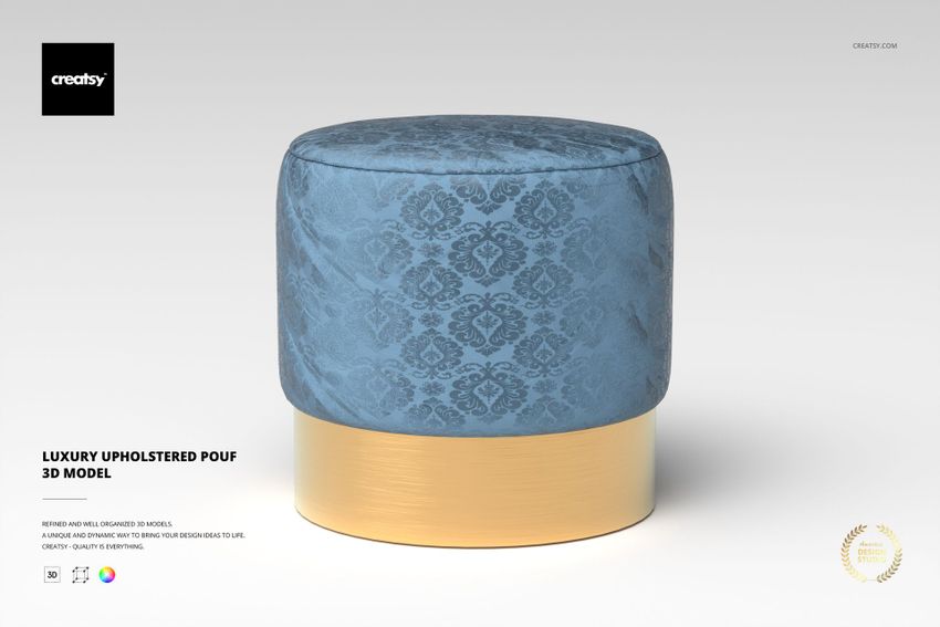 Luxury Upholstered Pouf 3D Model - mockup screenshot 1