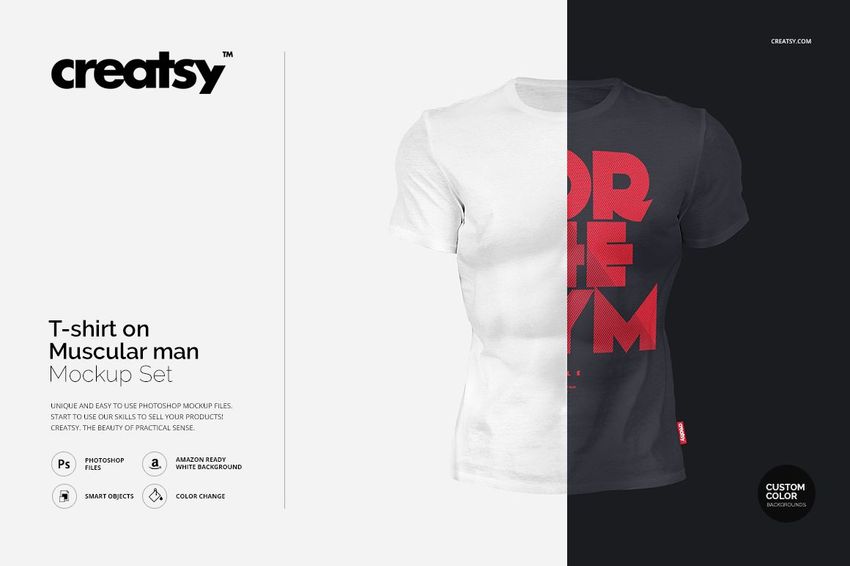 T-shirt on Muscular Man Mockup Set - mockup screenshot 1