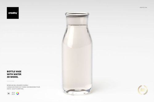Clear glass bottle vase filled with water, shown in a front view on a plain white background.