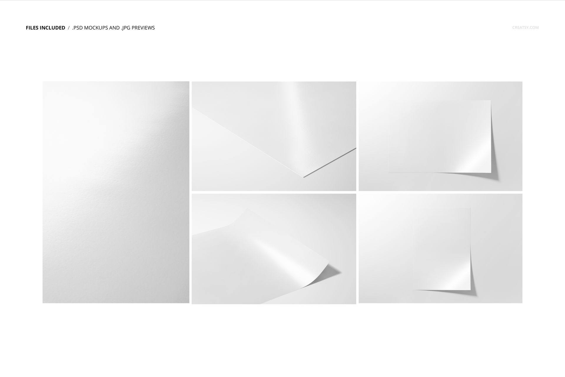 Set of five Canson Baryta Gloss fine art print mockups showing pure white paper from various angles and perspectives.