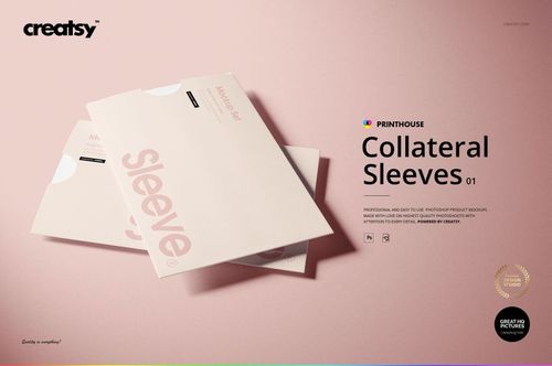 PSD mockup of stationery sleeves featuring clean design and soft pastel colors, arranged on a pink background.