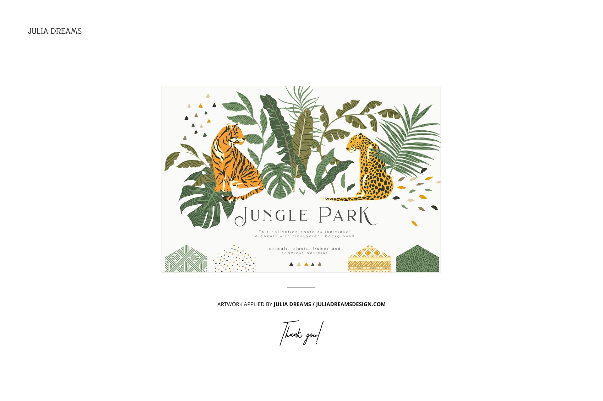 Front view of a rectangular pillow mockup with illustrated jungle animals and green tropical leaves on a white background.