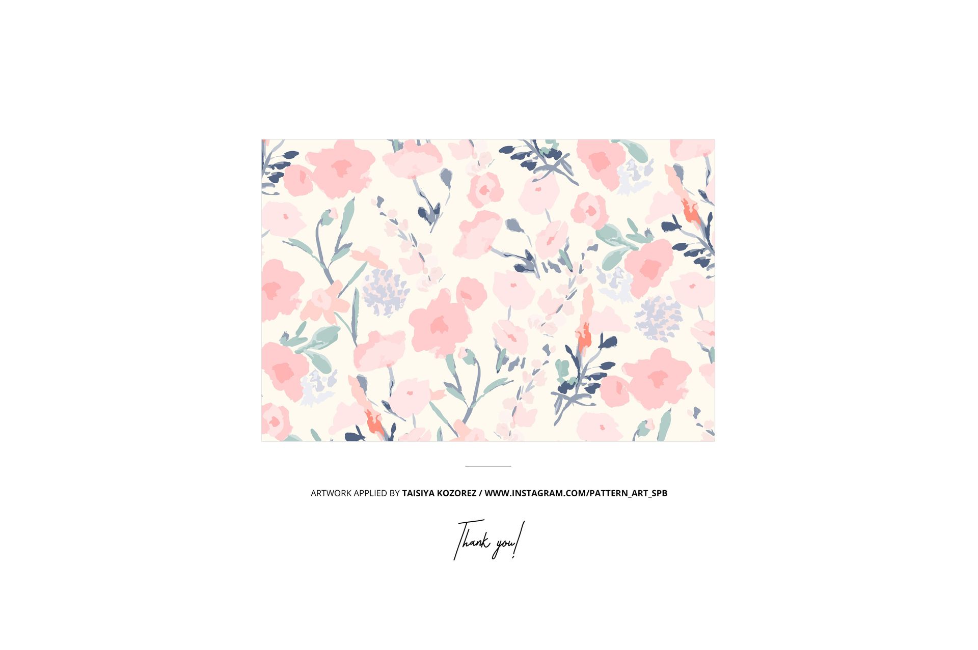 Top view of cotton fabric mockup featuring a pastel floral pattern with pink, purple, and green elements on white.