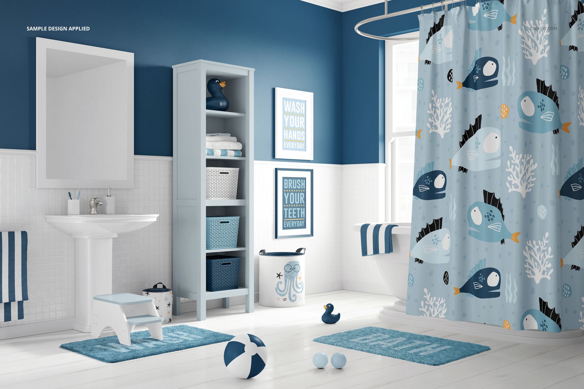 Kids Bathroom Bath Curtain Mockup - mockup screenshot 4