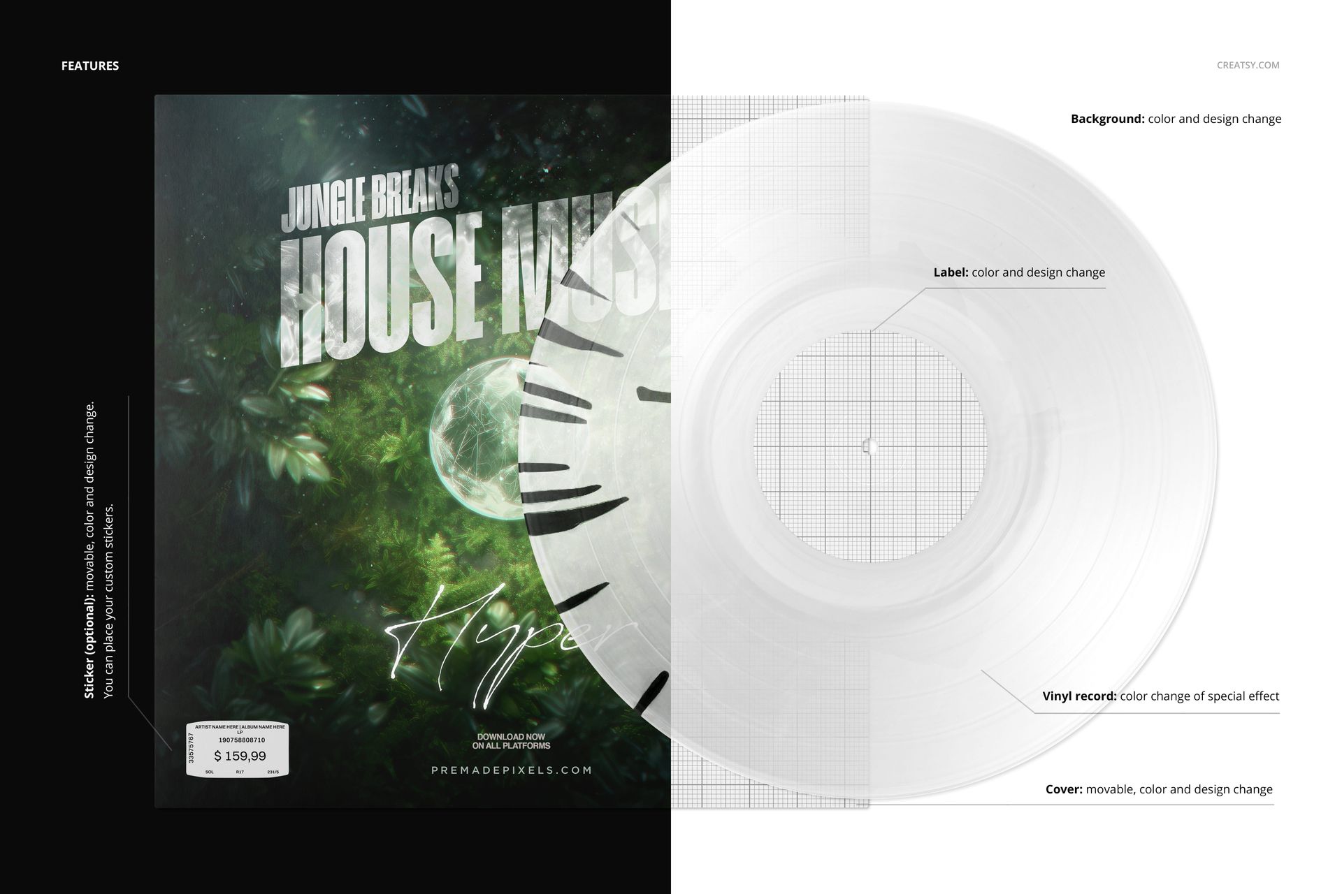 Split Splatter Effect Vinyl Record & Cover Mockup v.1 - mockup screenshot 3