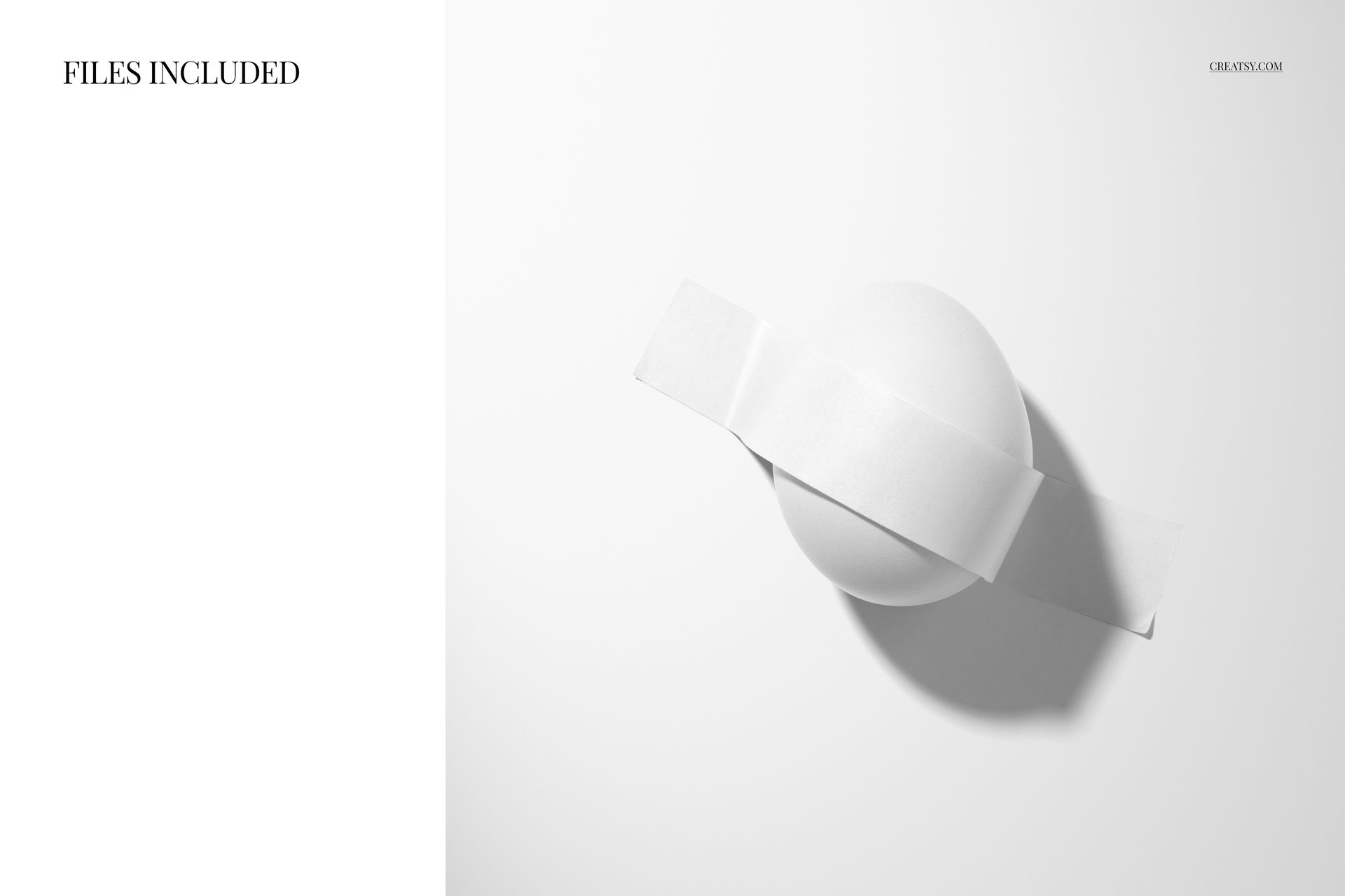 PSD mockup featuring a single white Easter egg secured with tape to a white wall, shown from above with subtle lighting.