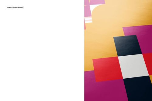 A3 fine art print mockup showing a semi-gloss paper with a colorful geometric pattern, close-up angle.