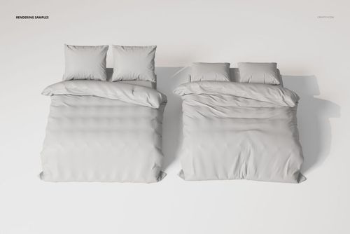 Double bed bedding sets in light gray, shown from a top view with two pillows on each bed against a plain background.