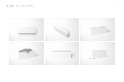 Mockup set displaying six views of rectangular white sandwich zipper bag boxes, including open and closed positions.