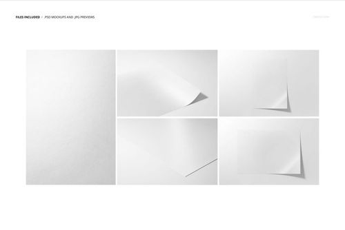 Set of five white fine art print mockups on A3 paper, showing different angles and perspectives on a plain background.
