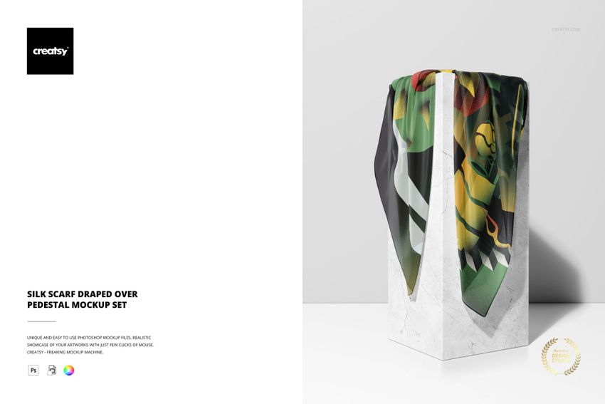 Silk Scarf Draped Over Pedestal Mockup Set - mockup screenshot 1
