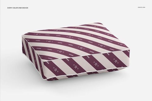 Front view of a rectangular pillow mockup featuring alternating maroon and beige diagonal stripes with star accents.