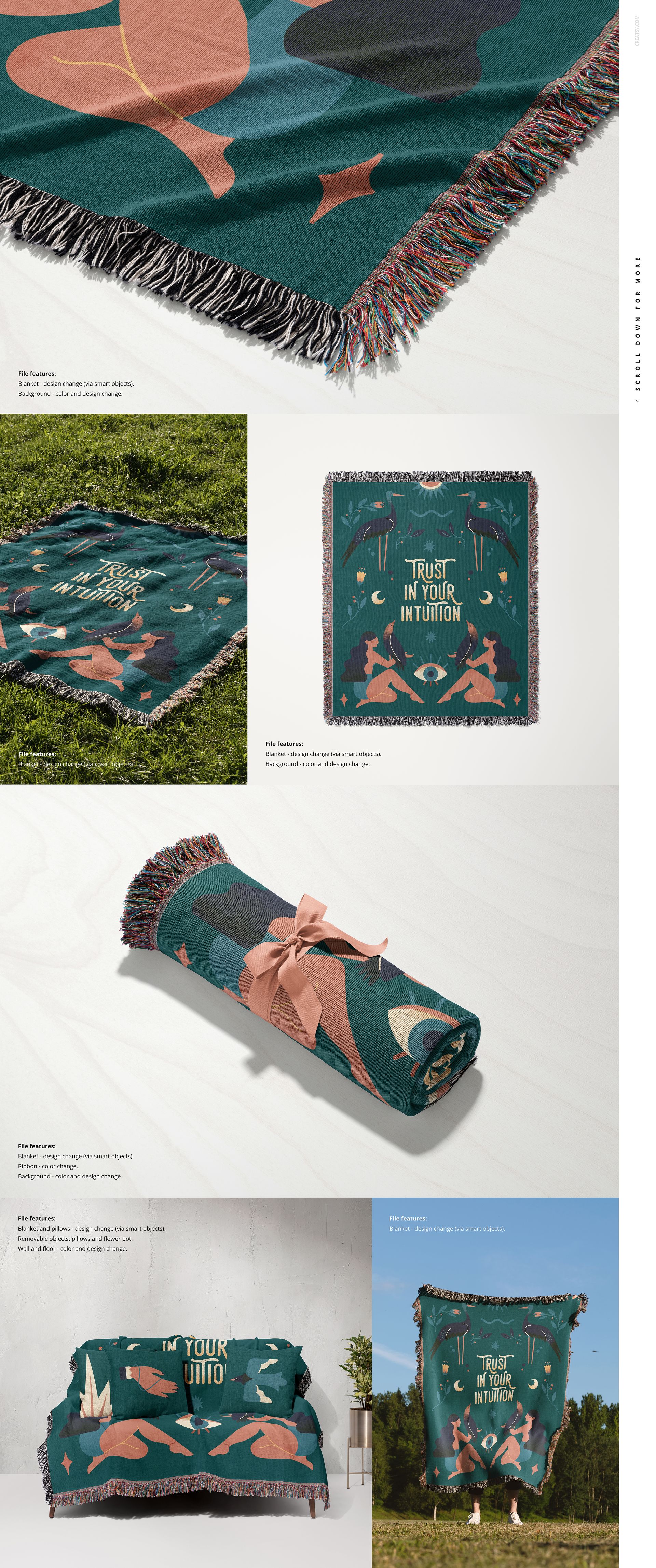 Jacquard Fringed Woven Throw Blanket Mockup Bundle - mockup screenshot 4