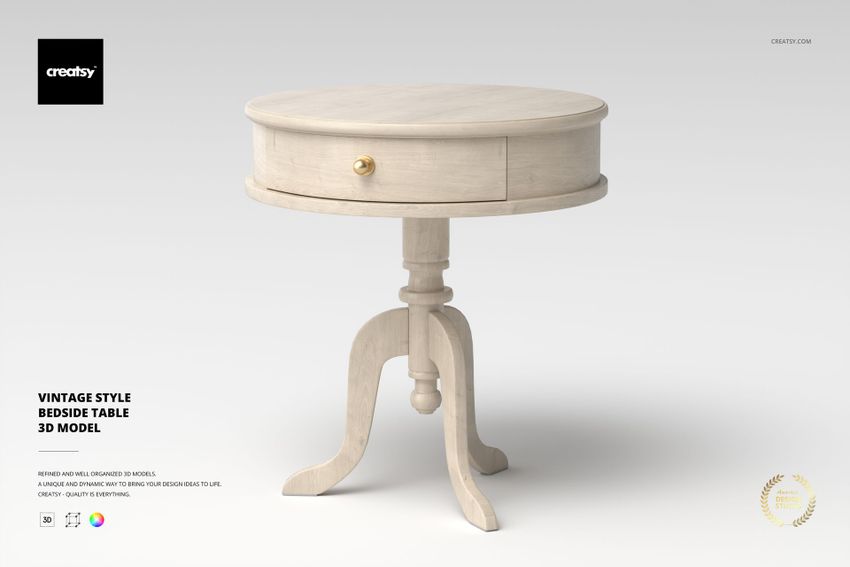 Vintage Style Bedside Table 3D Model - mockup screenshot 1