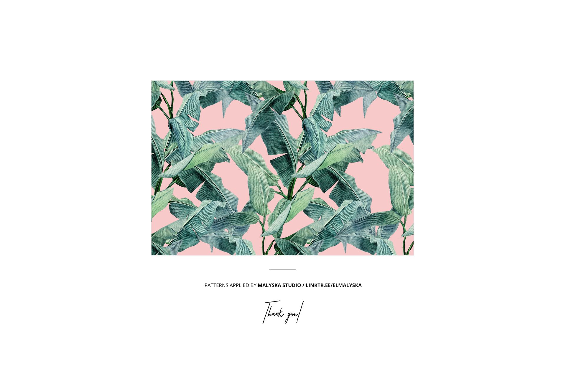 Rectangular mockup featuring a tropical leaf pattern in green tones on a pink background, front view on white.