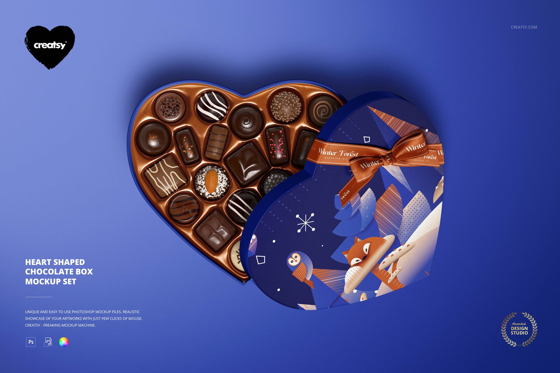 Heart-Shaped Chocolate Box Mockup Set