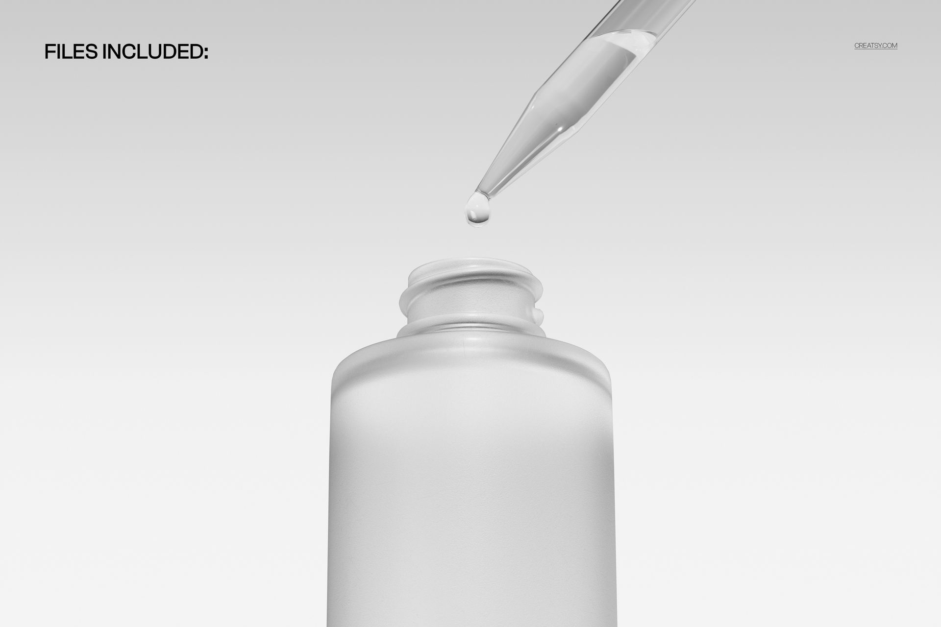 PSD mockup featuring a detailed close-up of a dropper and bottle neck against a plain light background.