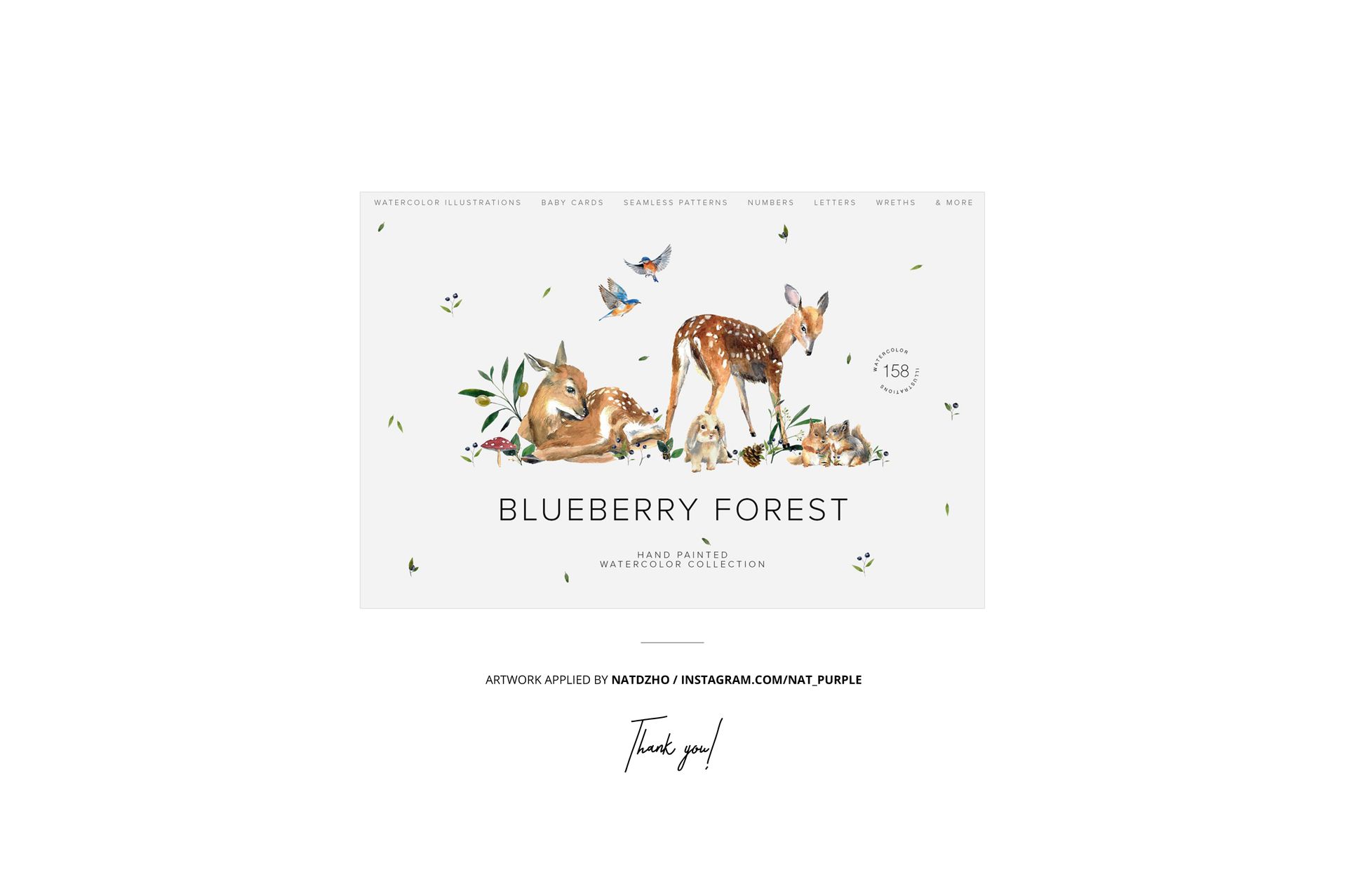 Front view of teepee tent mockup with forest animal illustrations, butterflies, and leaves on a white background.