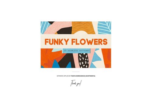 Fabric swatch mockup featuring a rectangular piece of fabric with colorful abstract floral patterns in orange, blue, and beige.