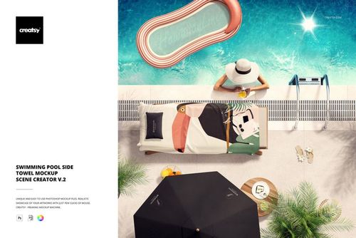 Swimming Pool Side Towel Mockup Scene Creator v.2 - mockup preview 1