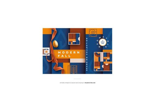 Front view of an iPhone 11 with a glossy snap case featuring a geometric orange and blue fall-themed design mockup.