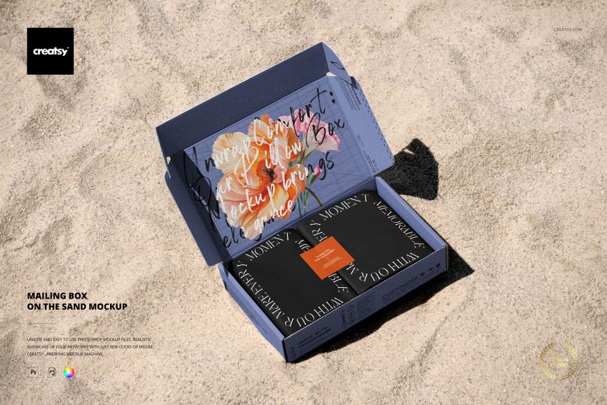 Mailing Box on the Sand Mockup - mockup screenshot 1