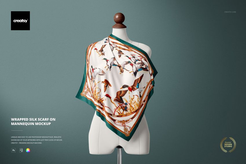 Wrapped Silk Scarf on Mannequin Mockup - mockup screenshot 1