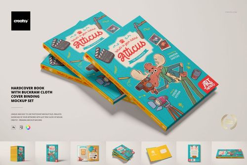Hardcover Book with Buckram Cloth Cover  Binding  Mockup Set - mockup preview 1