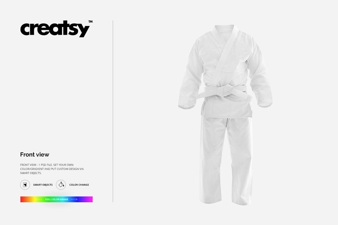 Front view of a Brazilian Jiu Jitsu uniform mockup in white, displayed against a plain light background.